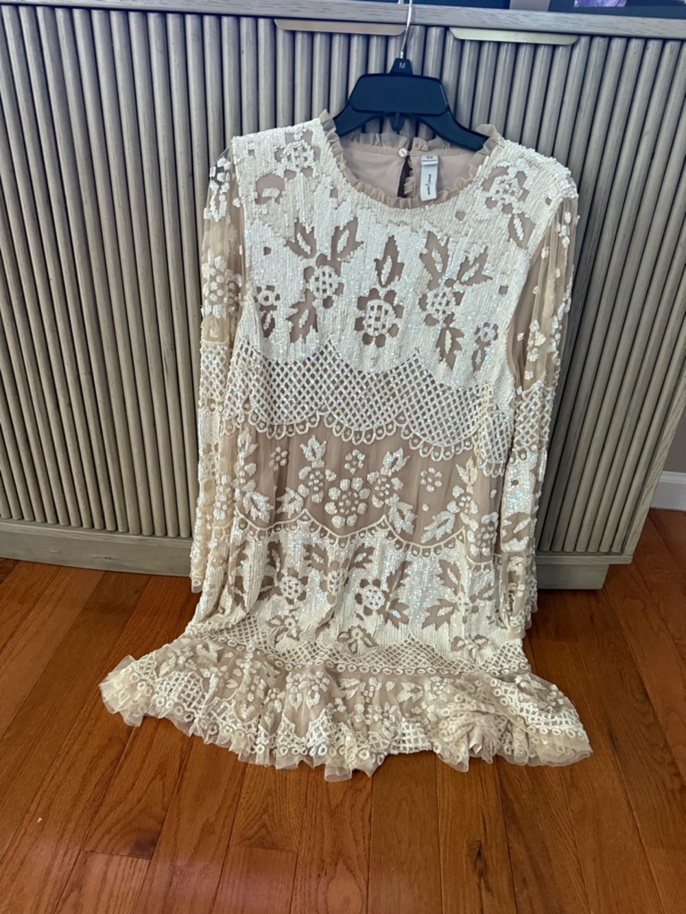 Needle & Thread Snowdrop Ivory Sequin Embroidered Shift